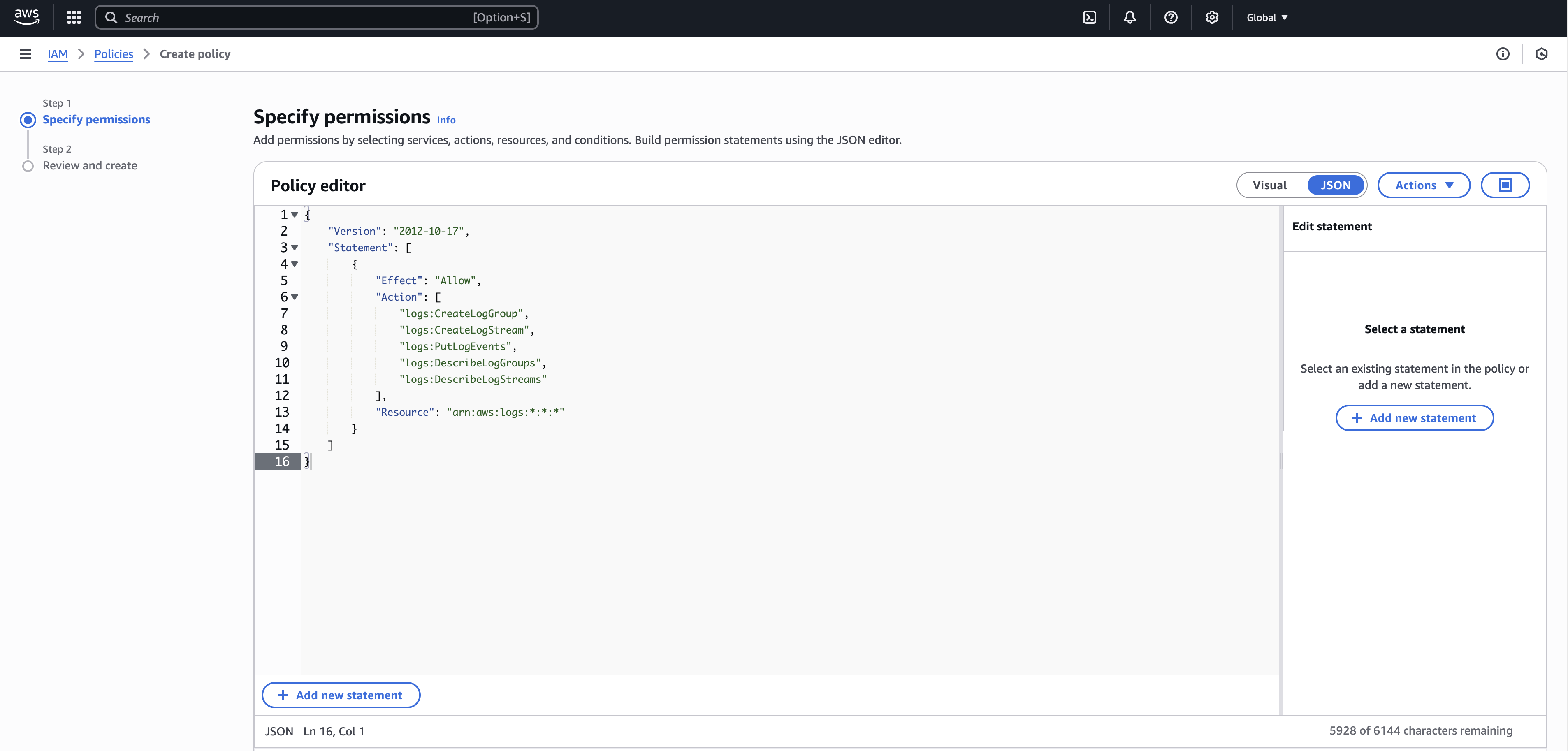 Create IAM policy